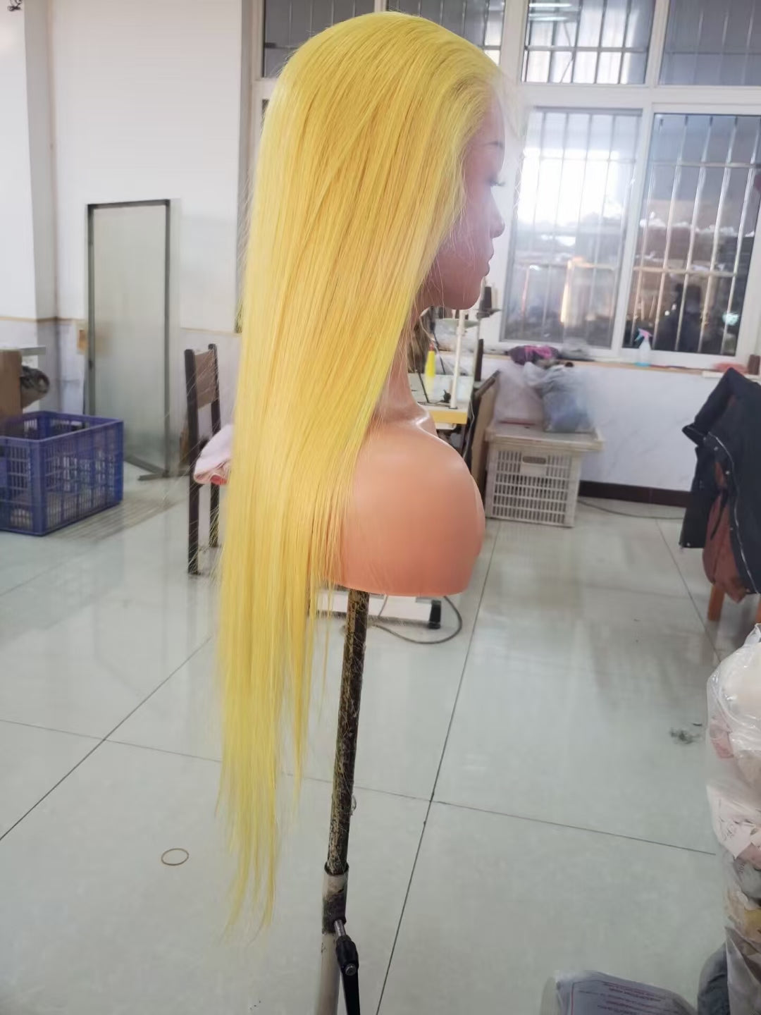 Straight color #yellow, 13x4 Lace Frontal wig 100% Virgin Human Hair Transparent  LACE Wig 180% density