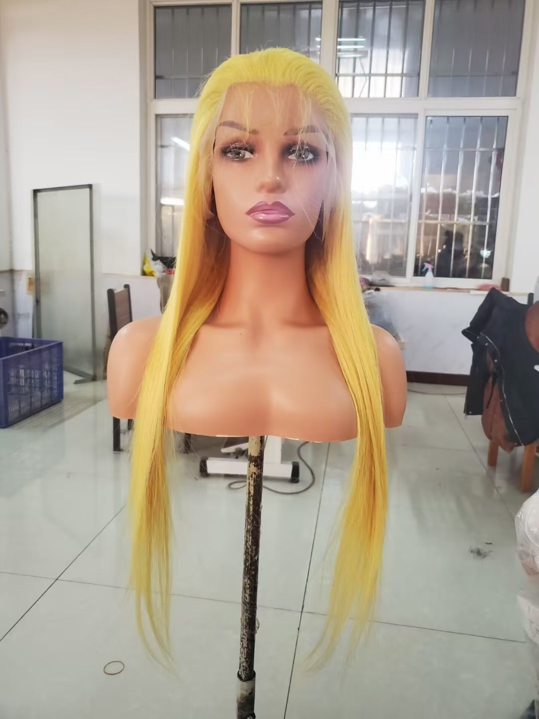 Straight color #yellow, 13x4 Lace Frontal wig 100% Virgin Human Hair Transparent  LACE Wig 180% density