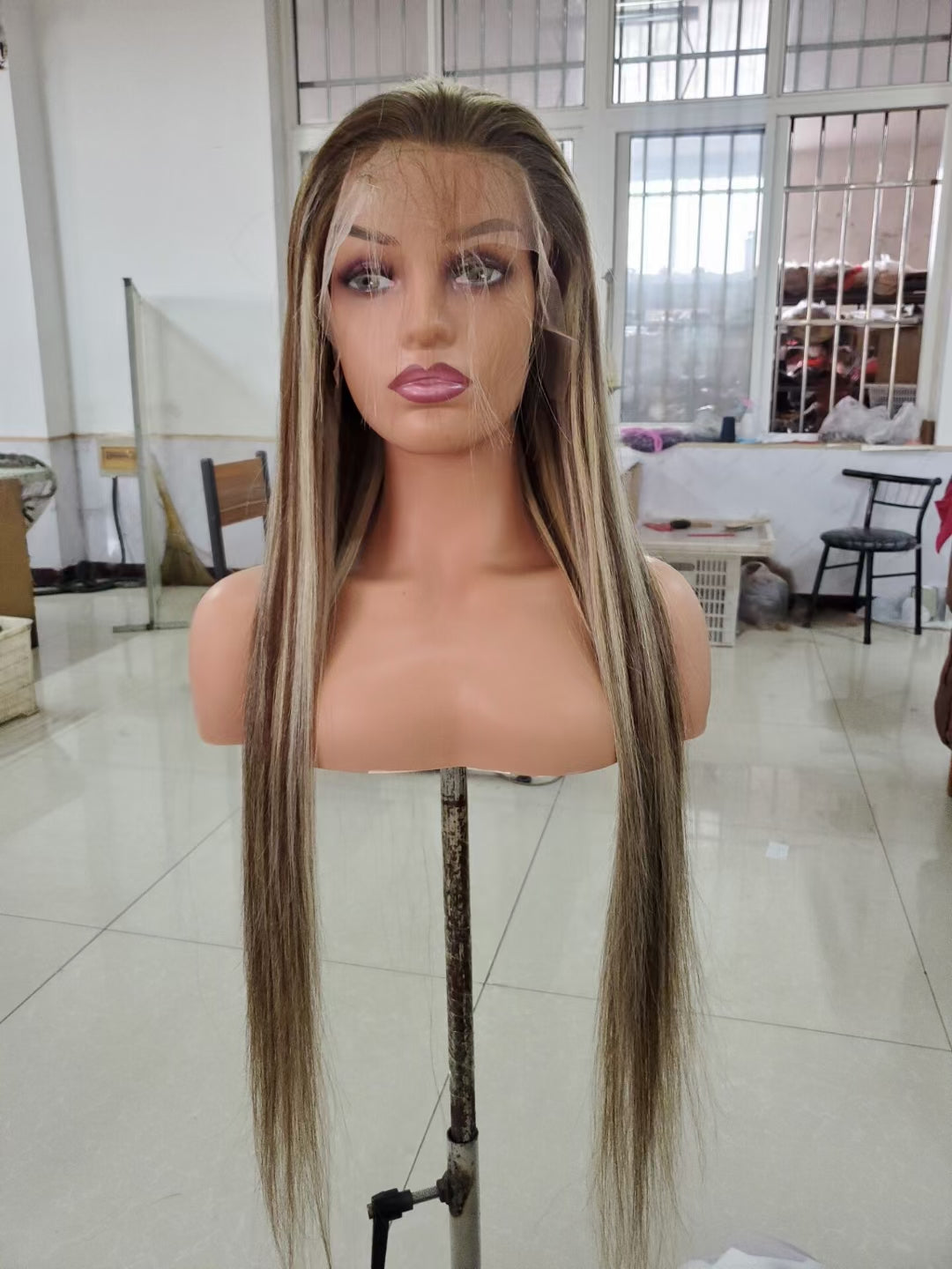 Straight color #P4/613 , 13x4 Lace Frontal wig 100% Virgin Human Hair Transparent  LACE Wig 180% density