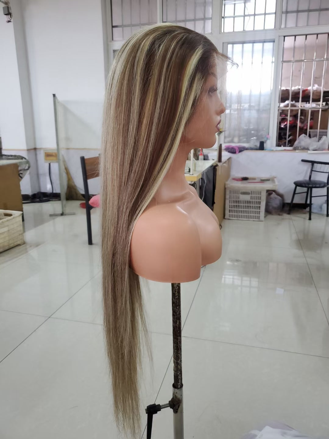 Straight color #P4/613 , 13x4 Lace Frontal wig 100% Virgin Human Hair Transparent  LACE Wig 180% density