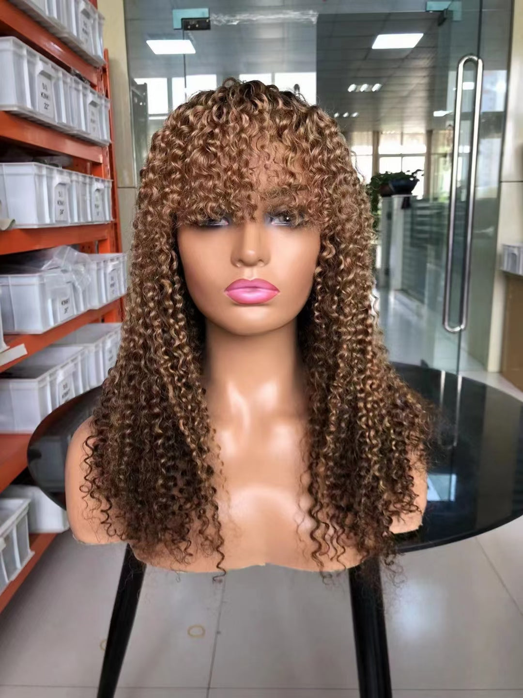 Jerry curly -- color #4/27 --full machine made wig with bang