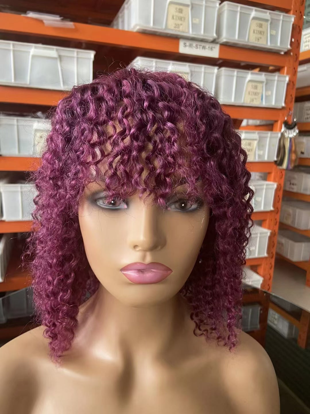 Curly -- #99  color--full machine made wig with bang