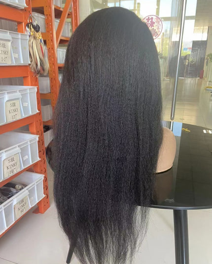 Kinky straight black color Lace Frontal 13x4 Virgin Human Hair LACE Wig 15A