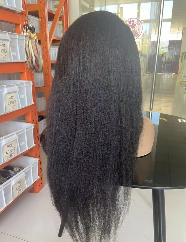 Kinky straight black color Lace Frontal 13x4 Virgin Human Hair LACE Wig 15A