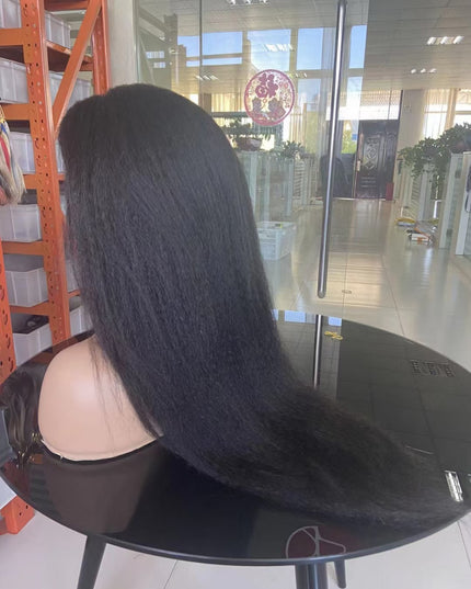 Kinky straight black color Lace Frontal 13x4 Virgin Human Hair LACE Wig 15A