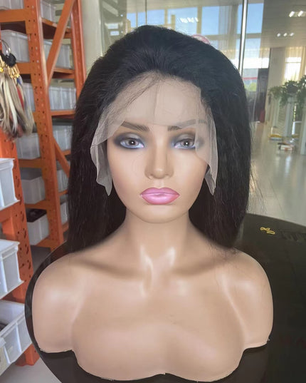 Kinky straight black color Lace Frontal 13x4 Virgin Human Hair LACE Wig 15A