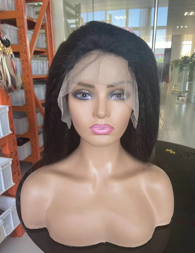 Kinky straight black color Lace Frontal 13x4 Virgin Human Hair LACE Wig 15A