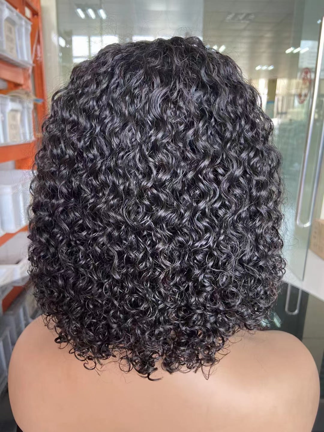 Big curly -- natural black color --full machine made wig with bang