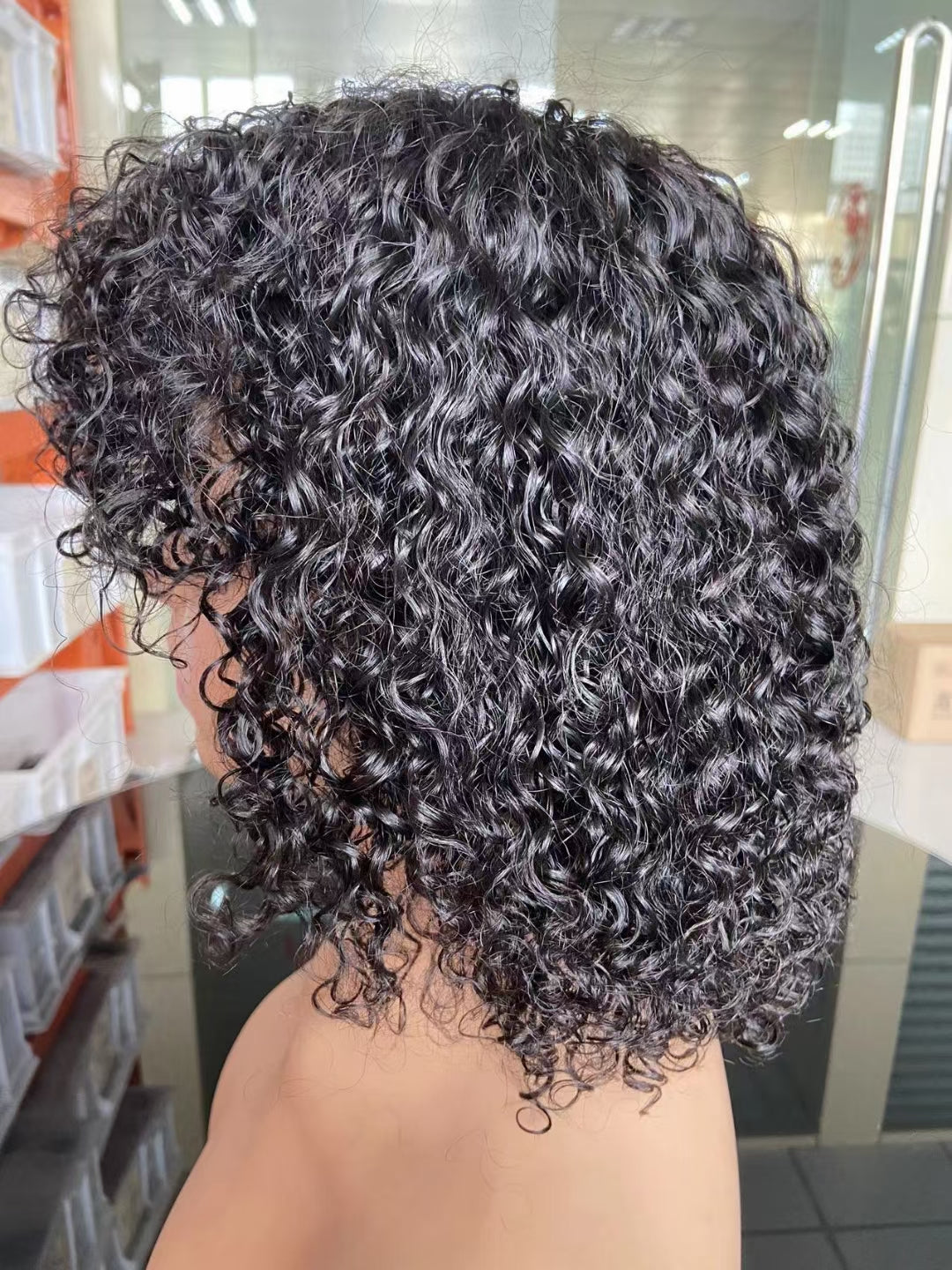 Big curly -- natural black color --full machine made wig with bang