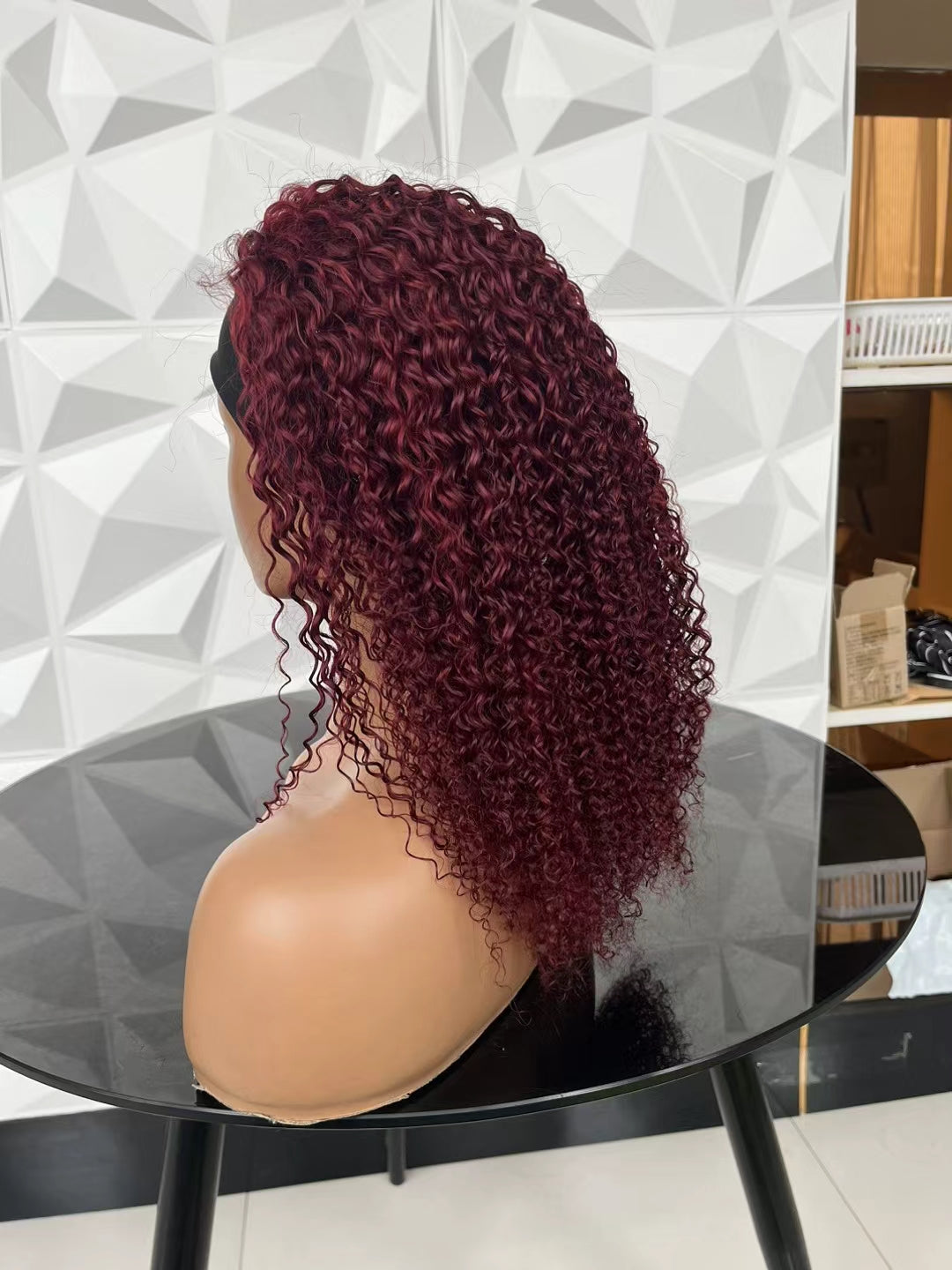 Color burgundy jerry curly 100% Virgin Human Hair headband wig