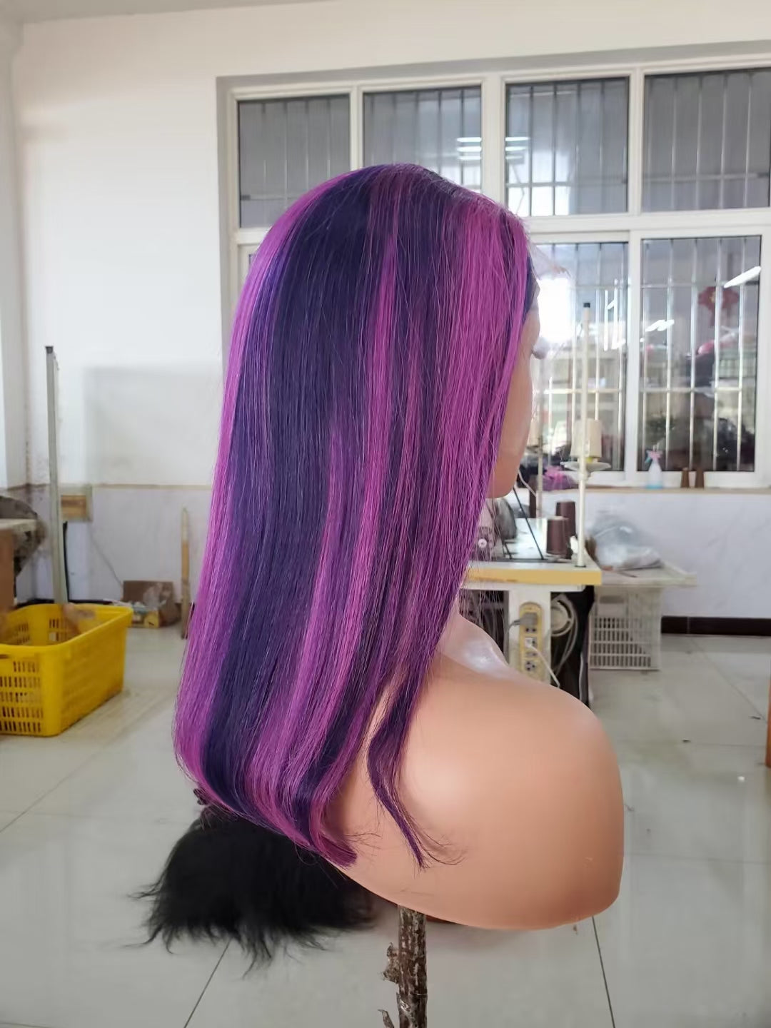 Straight color #purple/blue, 13x4 Lace Frontal wig 100% Virgin Human Hair Transparent  LACE Wig 180% density