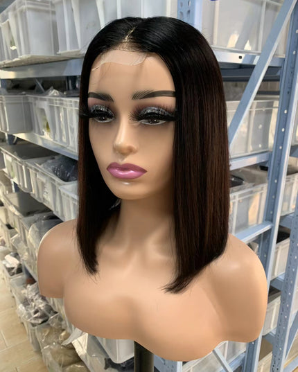 Natural black straight Bob Wig 2x6 Lace closure wig 100% Virgin Human Hair