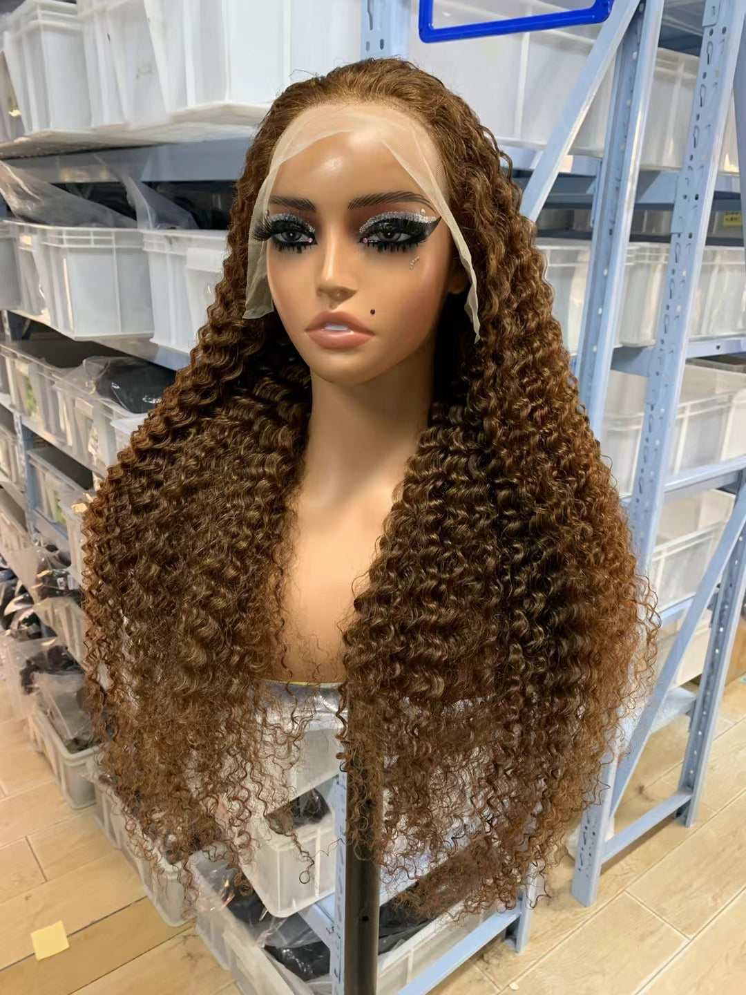 Color 6 curly wave lace Frontal 13x4，180% density Virgin Human Hair Transparent LACE Wig