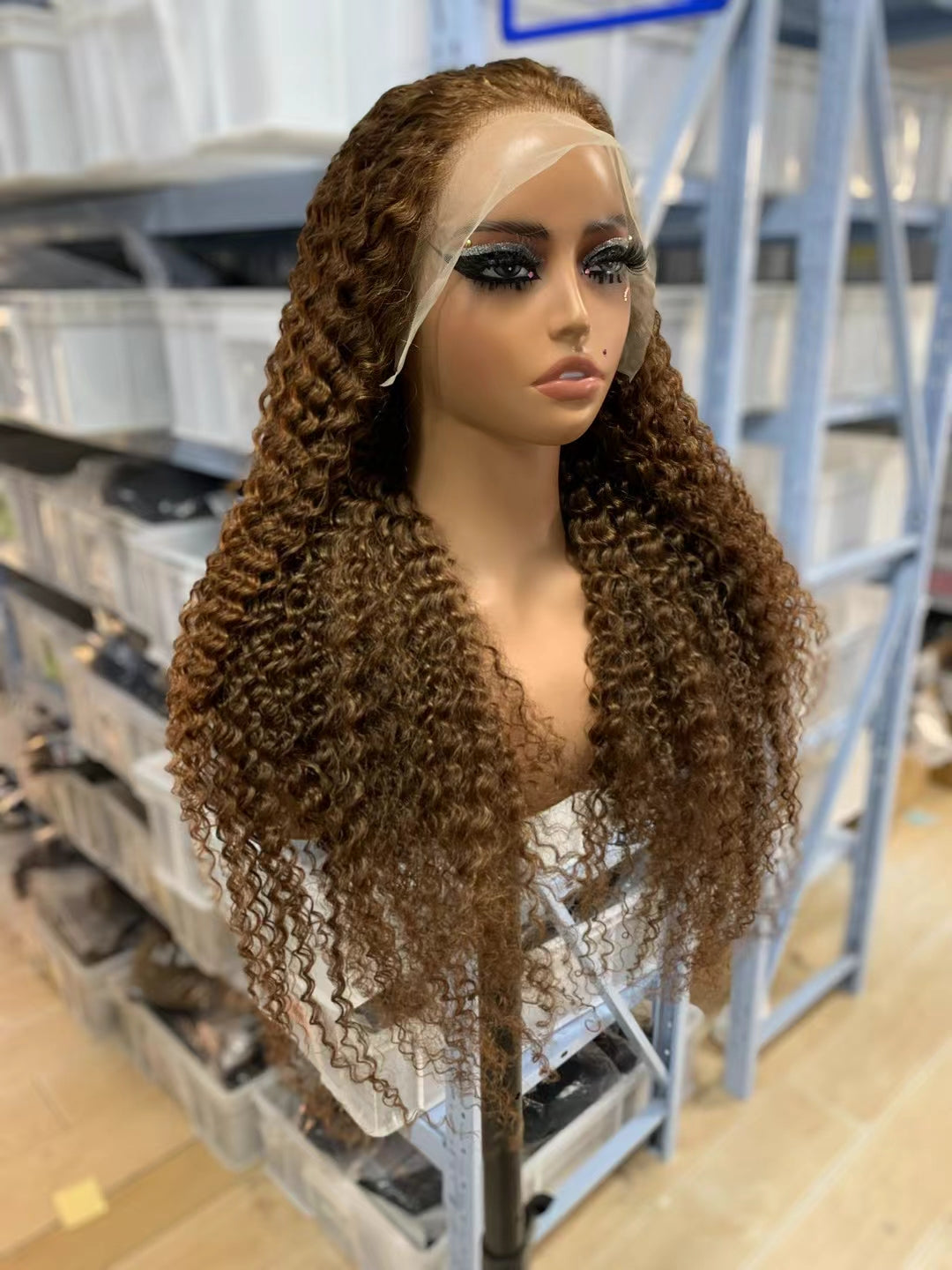 Color 6 curly wave lace Frontal 13x4，180% density Virgin Human Hair Transparent LACE Wig