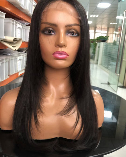 Straight Natural Black Trendy Long Layered Butterfly Haircut  4x4，5x5 Transparent Lace closure wig 15A