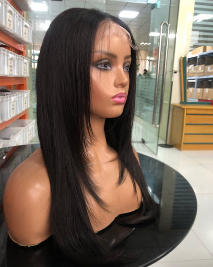 Straight Natural Black Trendy Long Layered Butterfly Haircut  4x4，5x5 Transparent Lace closure wig 15A