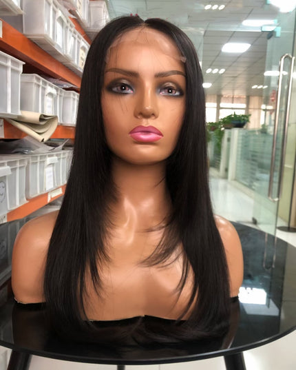 Straight Natural Black Trendy Long Layered Butterfly Haircut  4x4，5x5 Transparent Lace closure wig 15A