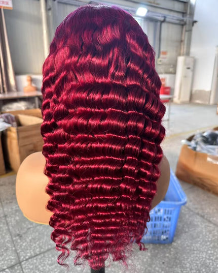 deep wave red color, 13x4 Lace Frontal wig 100% Virgin Human Hair Wig 15A