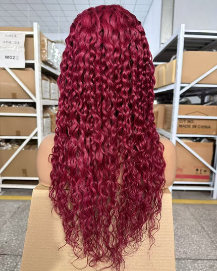 water wave red color, 13x4 Lace Frontal wig 100% Virgin Human Hair Wig 15A