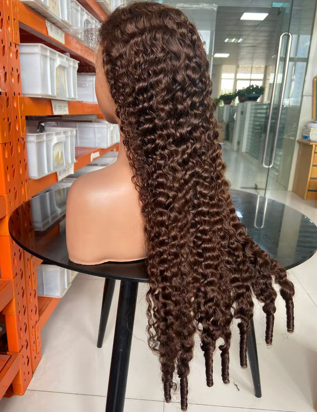Burmese curly brown color, 13x4 Lace Frontal wig 100% Virgin Human Hair Wig 15A