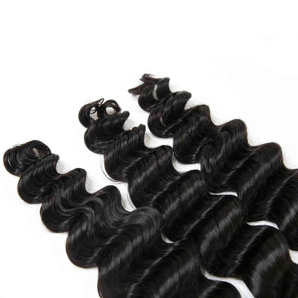 Cabello humano color negro natural de onda profunda grande 12A a granel