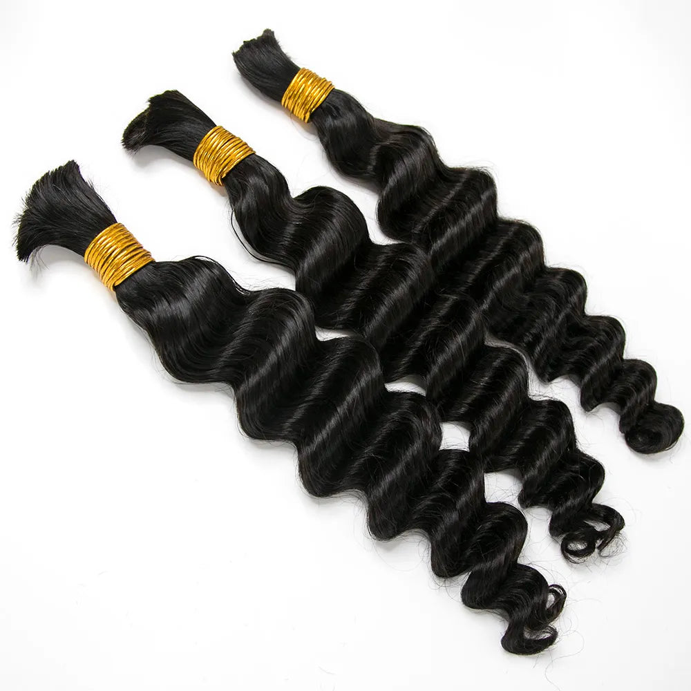 Cabello humano color negro natural de onda profunda grande 12A a granel
