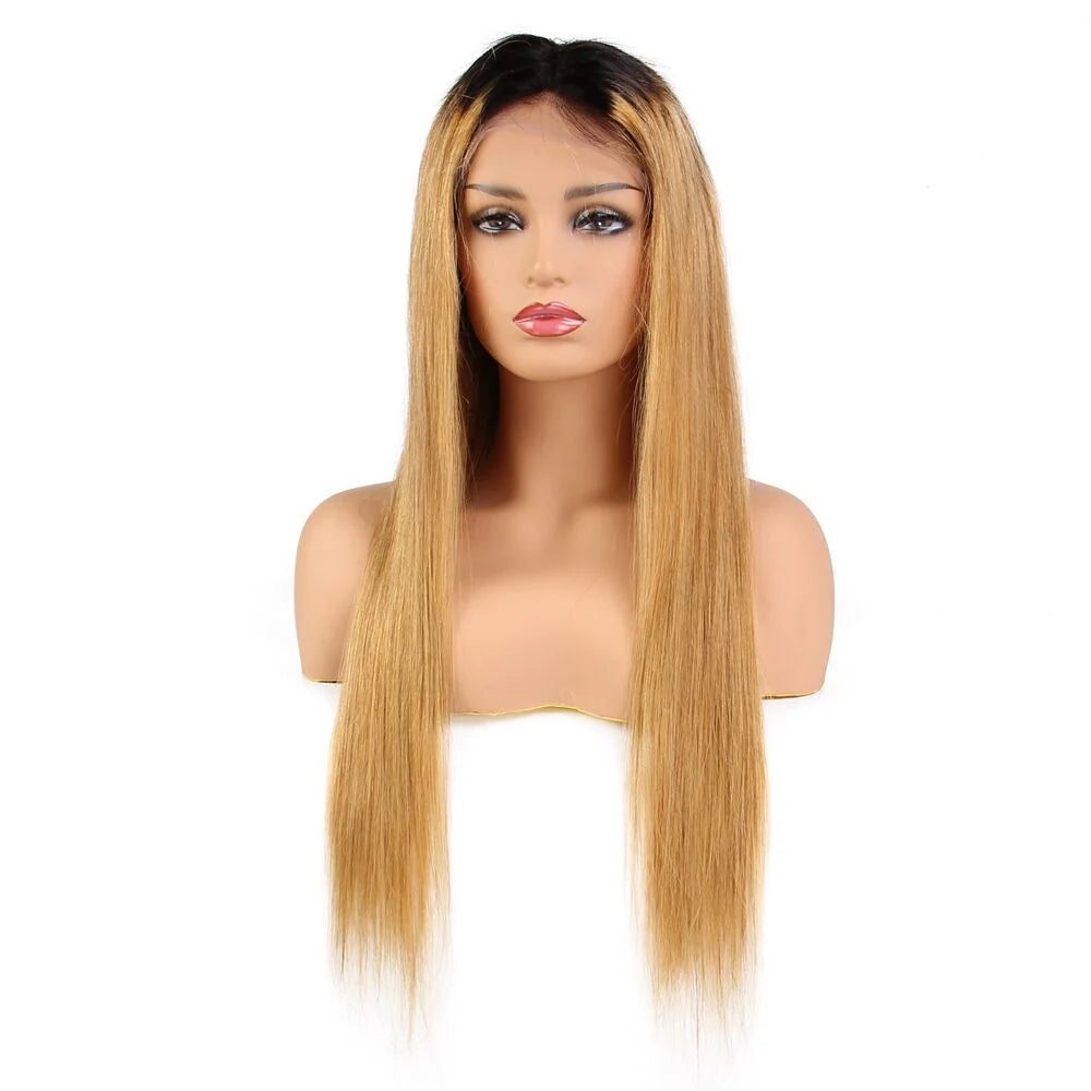 1B/27 color 13x4，Transparent Lace Frontal Straight  100% Virgin Human Hair LACE Wig 180% density