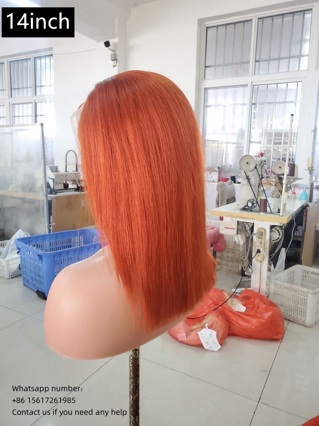 Orange color straight Lace Frontal 180% density 13x4，Virgin Human Hair Transparent LACE Wig