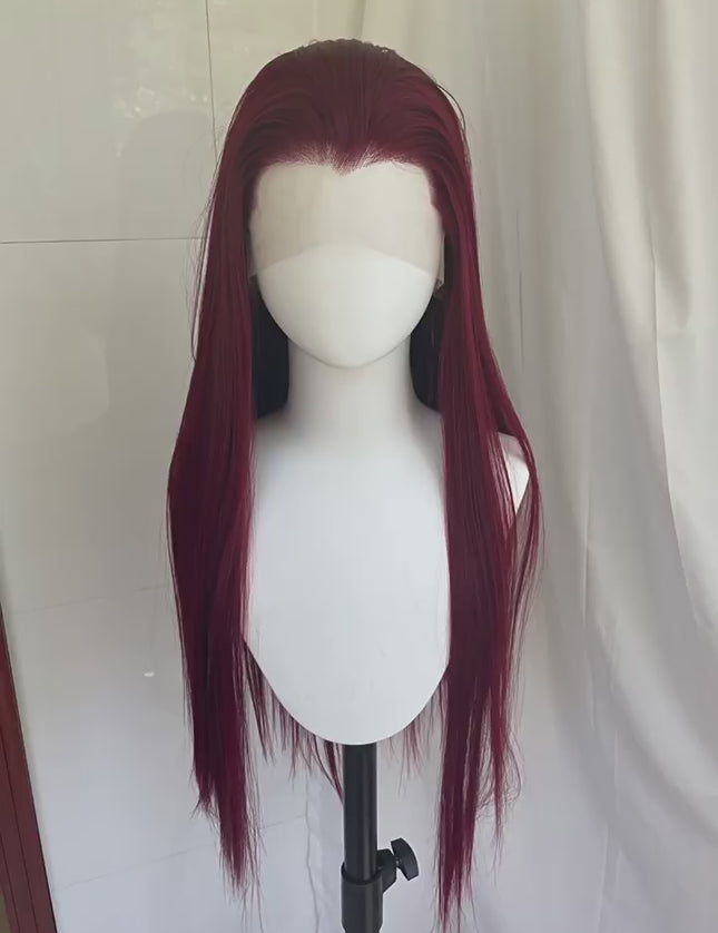 Synthetic lace frontal color wig---13*4---Raspberry Red color