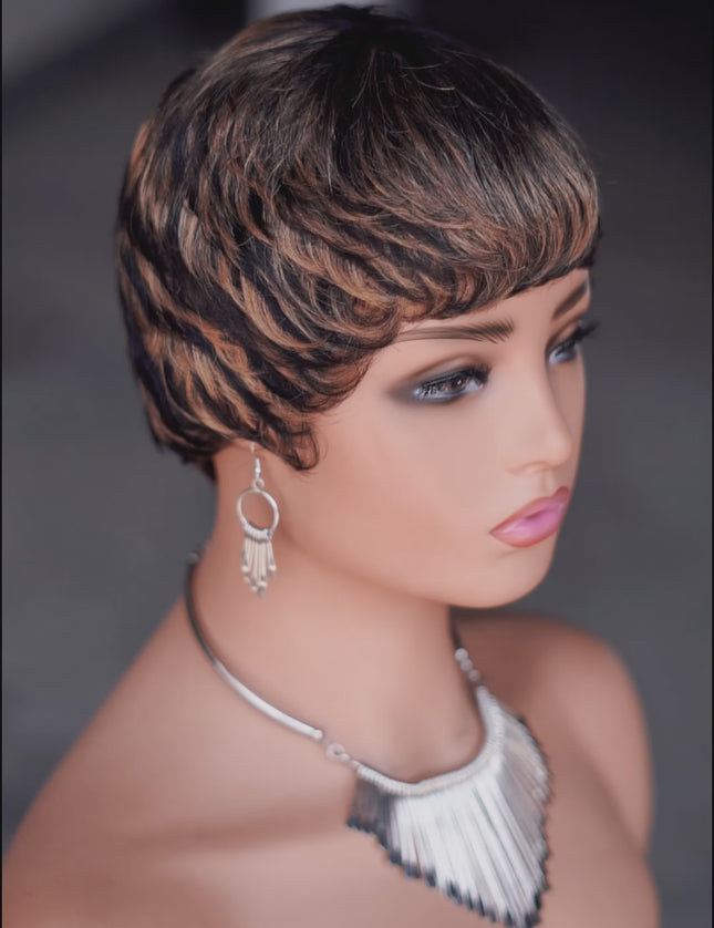 Machine made pixie cut wig---9047-#1B/27---pay 1 get 2