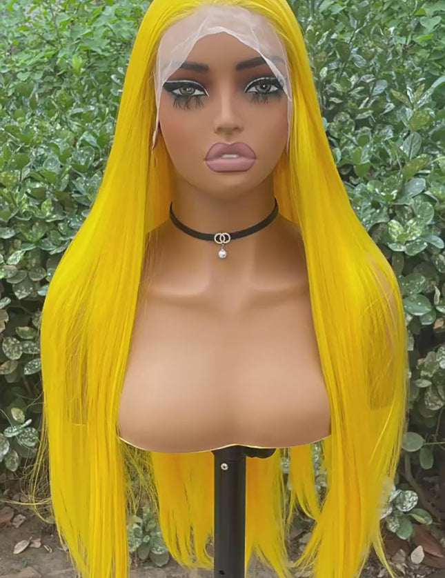 Synthetic lace frontal color wig straight---13*4--- yellow color---pay 1 get 2