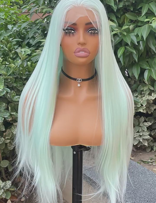 Synthetic lace frontal color wig straight---13*4---white-green color---pay 1 get 2