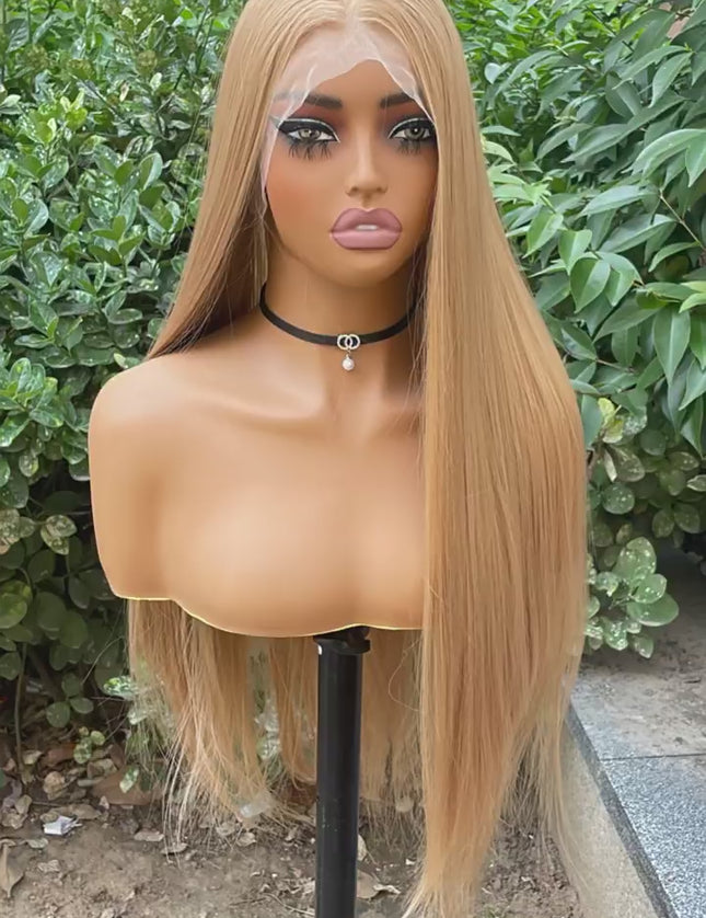 Synthetic lace frontal color wig straight---13*4---Golden Palm color---pay 1 get 2