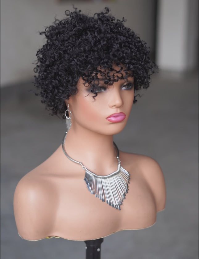 Machine made pixie cut wig---JK9083---#1B---pay 1 get 2