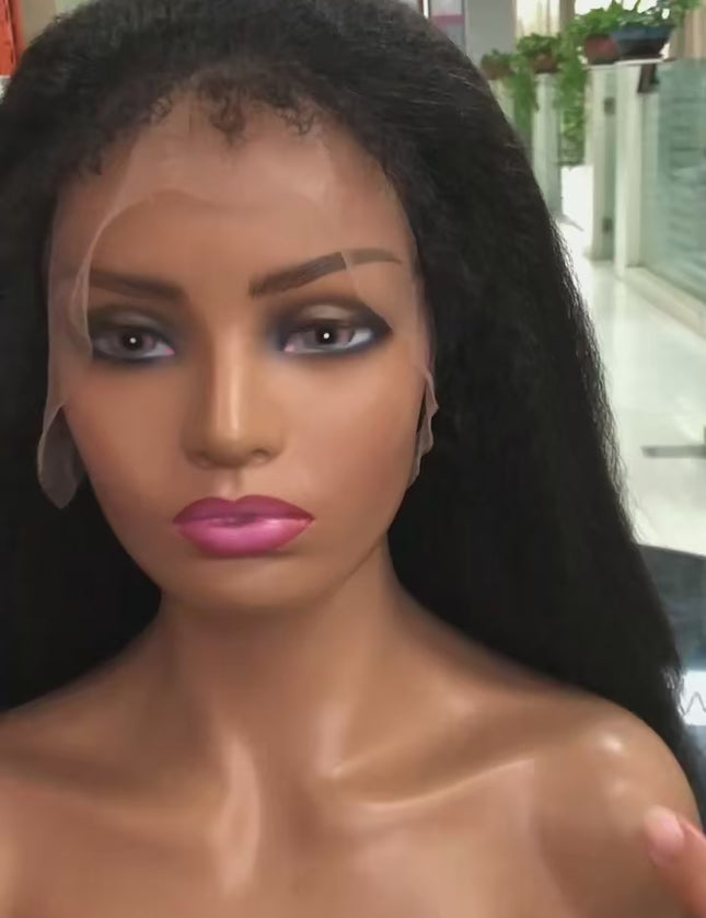 Kinky straight black color Lace Frontal 13x4 Virgin Human Hair LACE Wig 15A