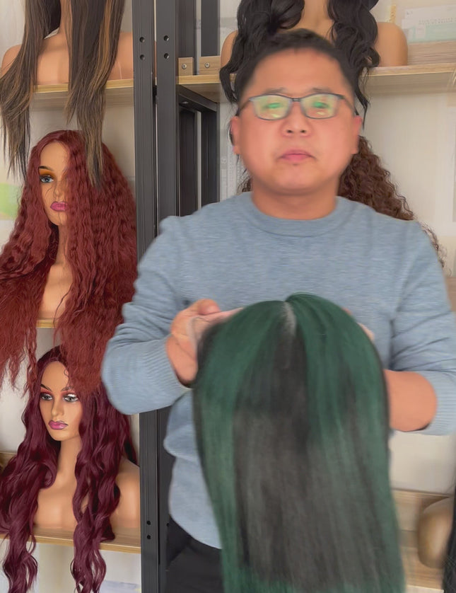 Human Hair Wig 12A straight ombre black/green color