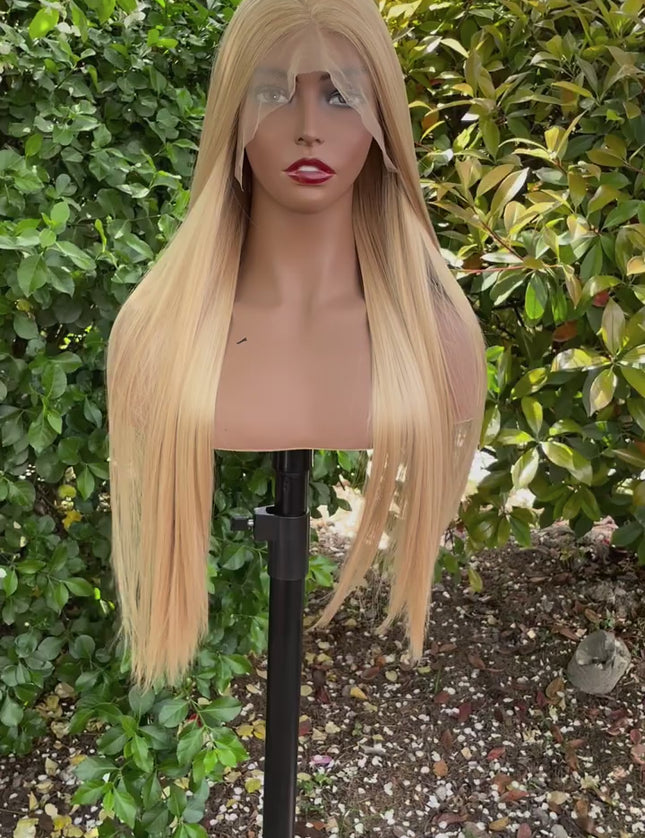 Synthetic lace frontal color wig straight---13*6---highlight blonde color