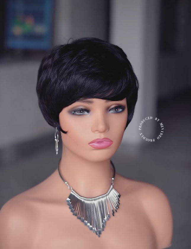 Machine made pixie cut wig---JK9086---#1B---pay 1 get 2