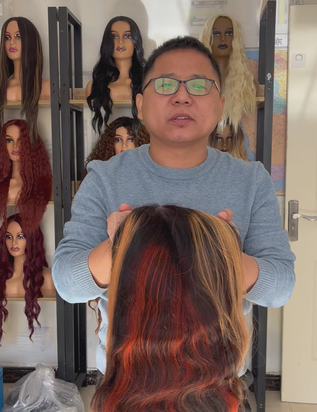 Human Hair Wig 12A Body Wave hihglight 1b/30 color