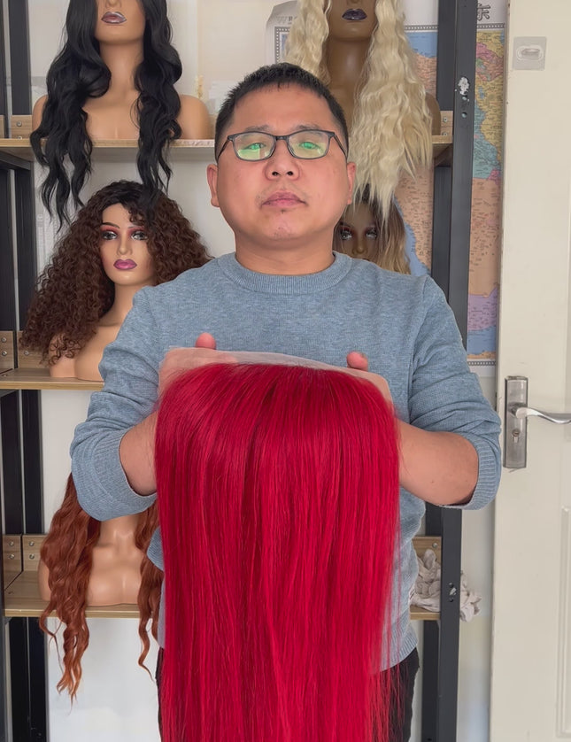 Human Hair Wig 12A straight red color