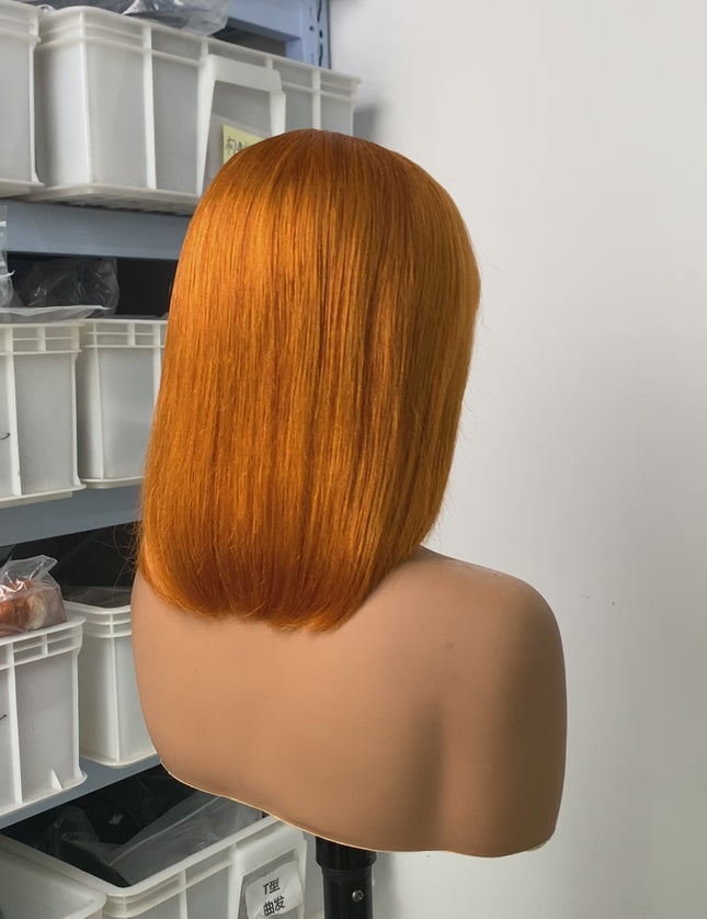 Machine made bob wig with a bang ginger color  100% Virgin Human Hair 150% density