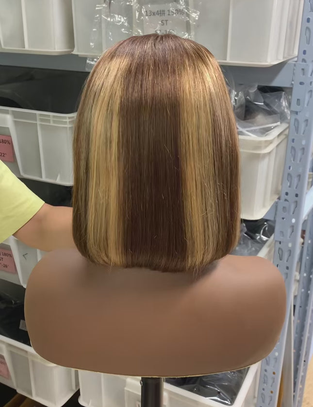 P4/27 color Bob Wig 13x4 Lace Front 100% Virgin Human Hair 150% density