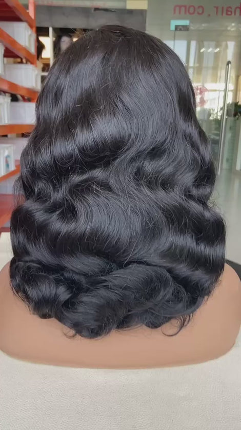 Fashion wave Natural Black 4x4，5x5 Lace closure 100% Virgin Human Hair Wig 15A