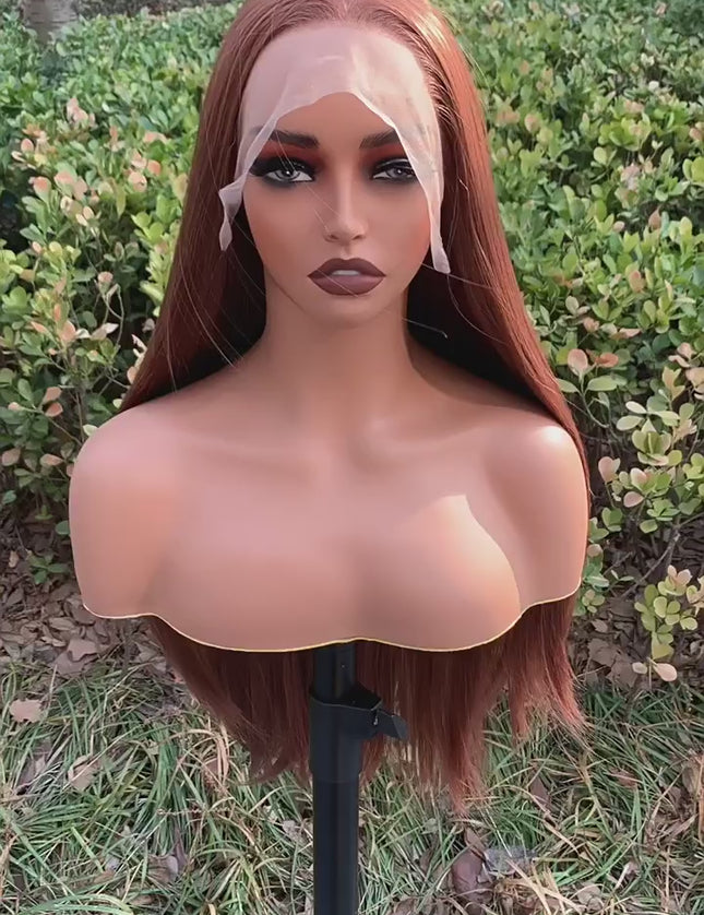 Synthetic lace frontal color wig straight---13*4---coppery brown color--pay 1 get 2