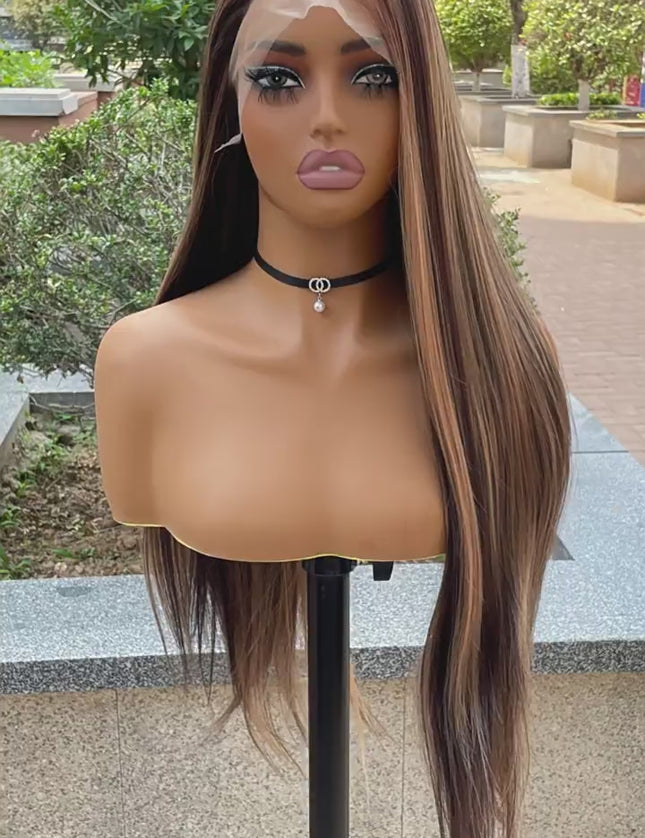 Synthetic lace frontal color wig straight---13*4---P4/27 color---pay 1 get 2