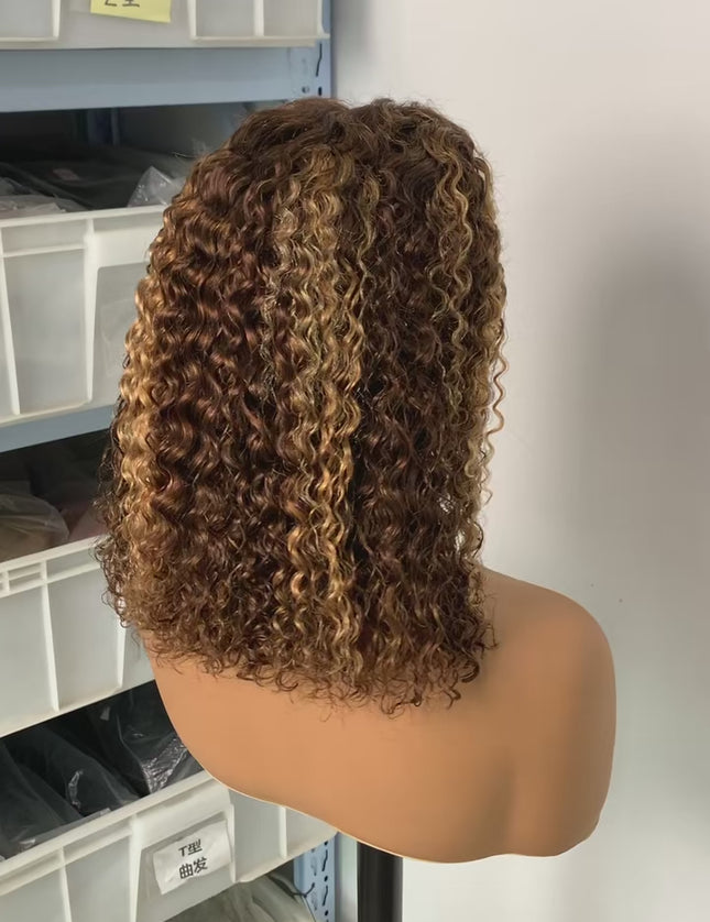 Curly P4/27 color Bob Wig 13x4 Lace Front 100% Virgin Human Hair 150% density