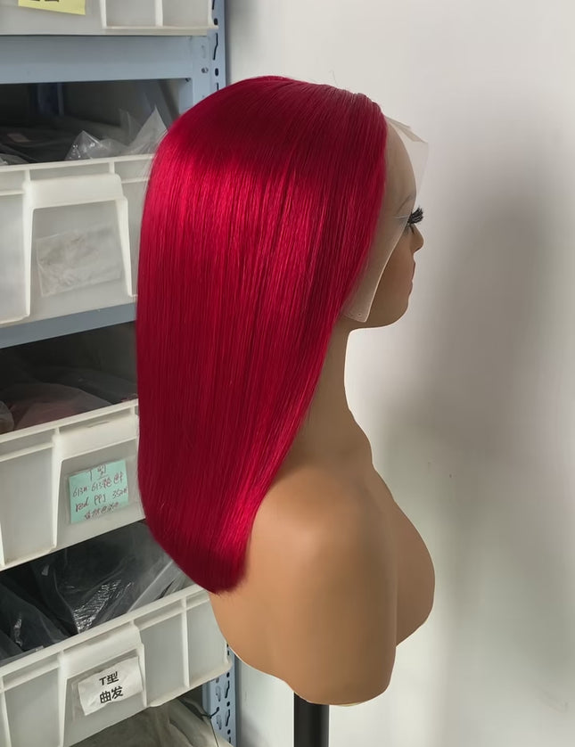 Double drawn red color Bob Wig 13x4 Lace Front 100% Virgin Human Hair 180% density