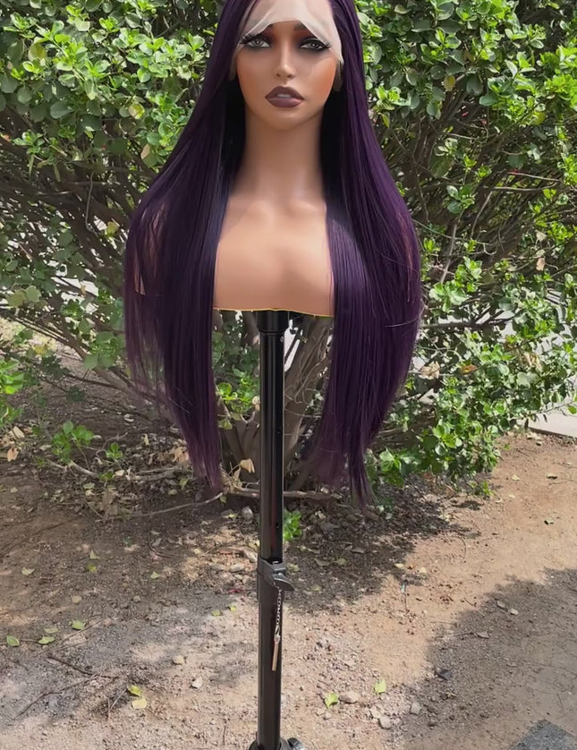 Synthetic lace frontal color wig---13*4---Purple color