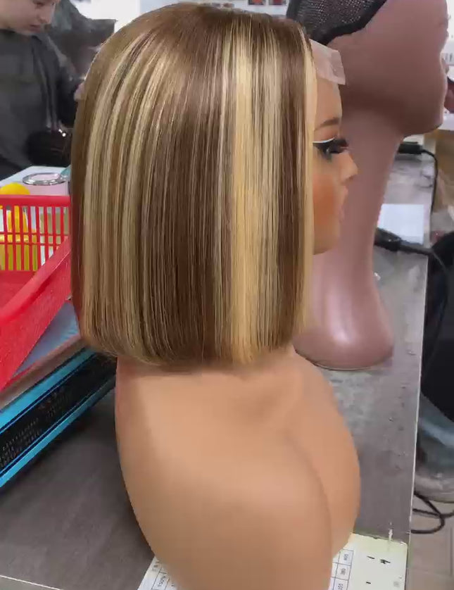 Double drawn P4/27 color Bob Wig 4x4，5*5 Lace closure wig 100% Virgin Human Hair 180% density