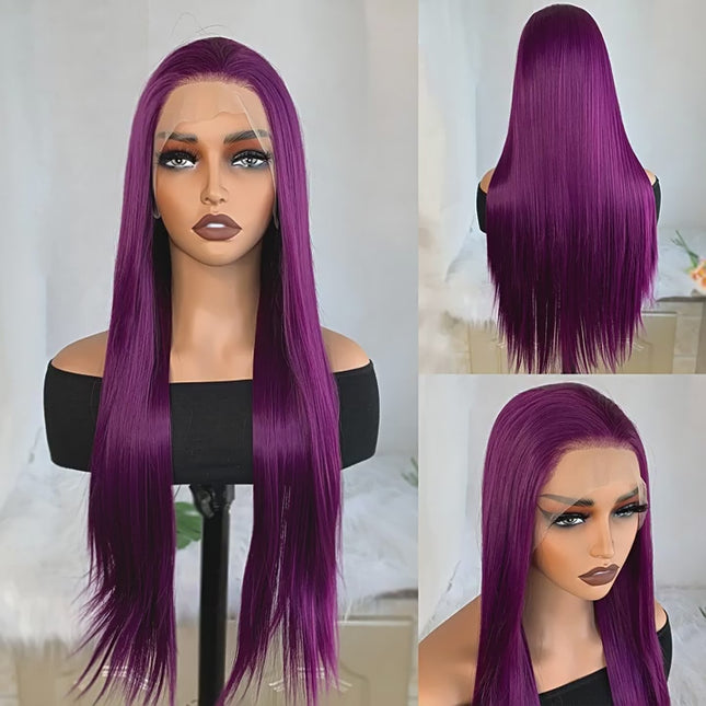 Synthetic lace frontal color wig straight---13*4---aubergine purple color--pay 1 get 2